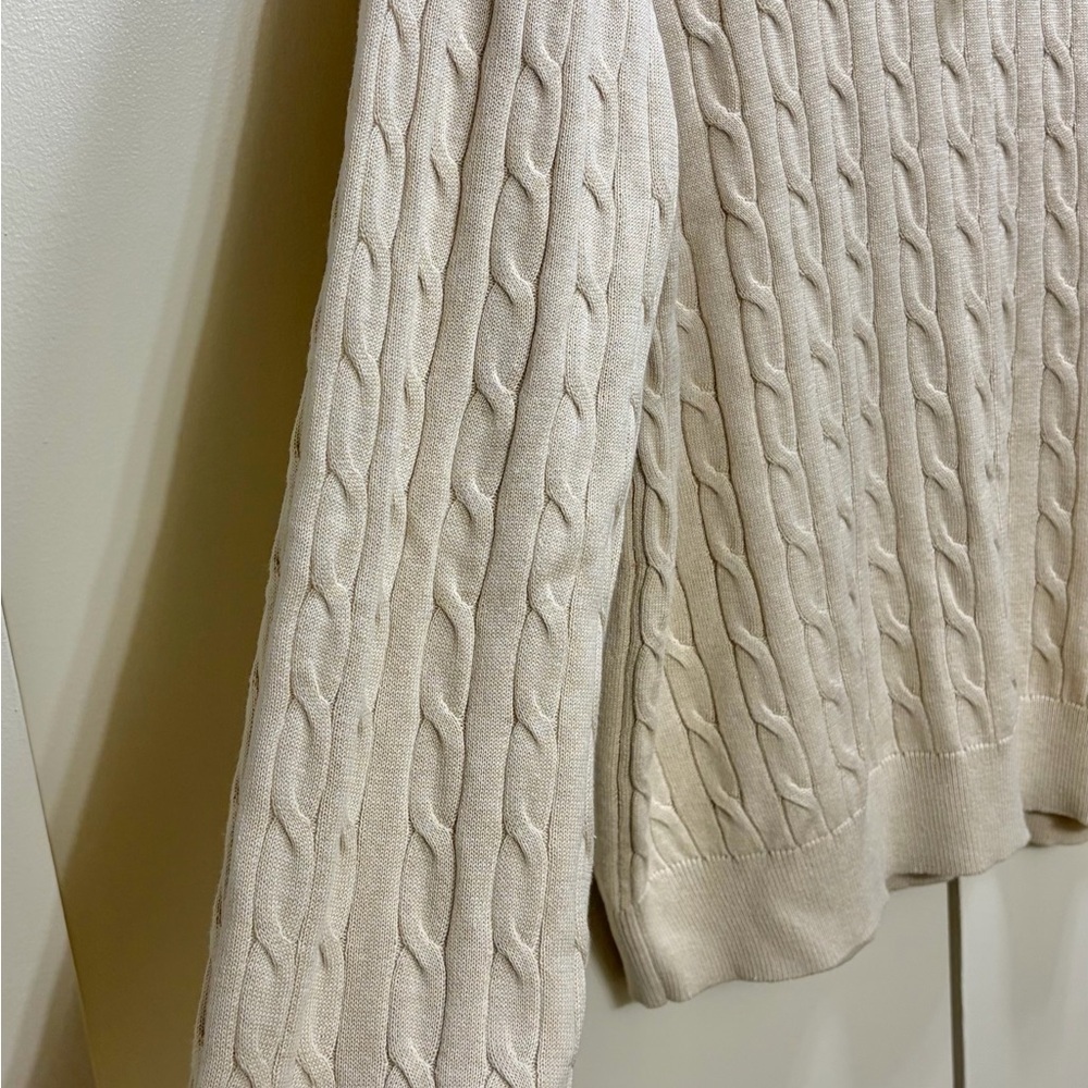 Magaschoni Cable Knit Sweater XXL 100% Cotton Cream Crewneck Lightweight NWT - Picture 6 of 11